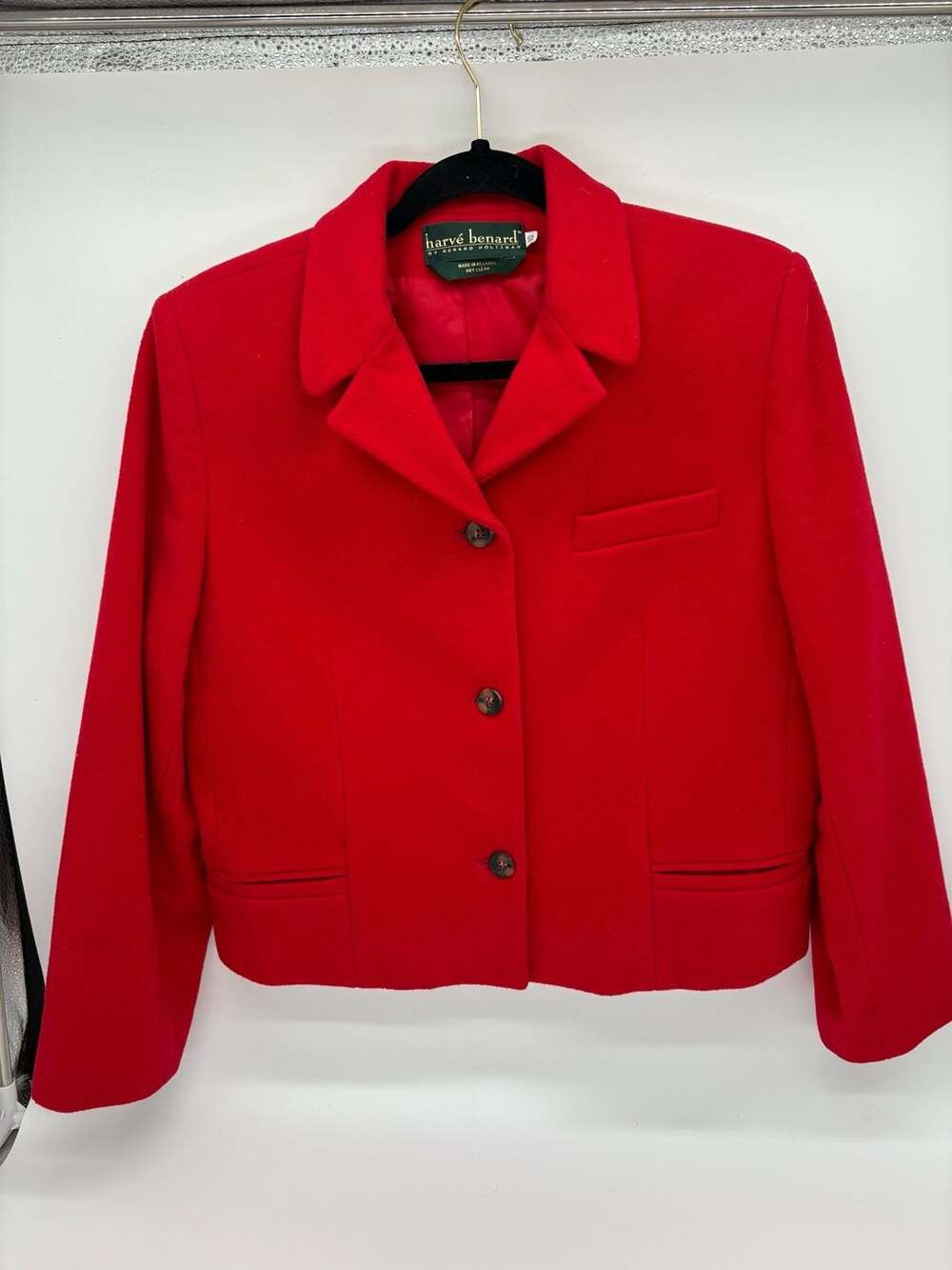 Harvé Benard Wool Cashmere Cropped Blazer Sz 10 Red